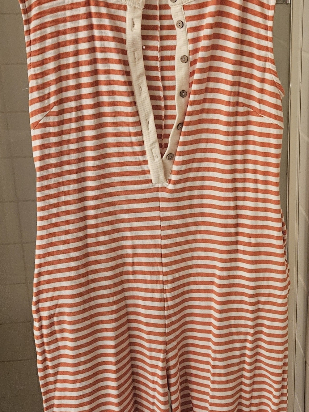 Amazon Orange and White Striped Sleeveless Jumpsuit